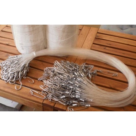 9/0 - 125cm mono 1.2mm with snap / clip 80mm - paquet de 100